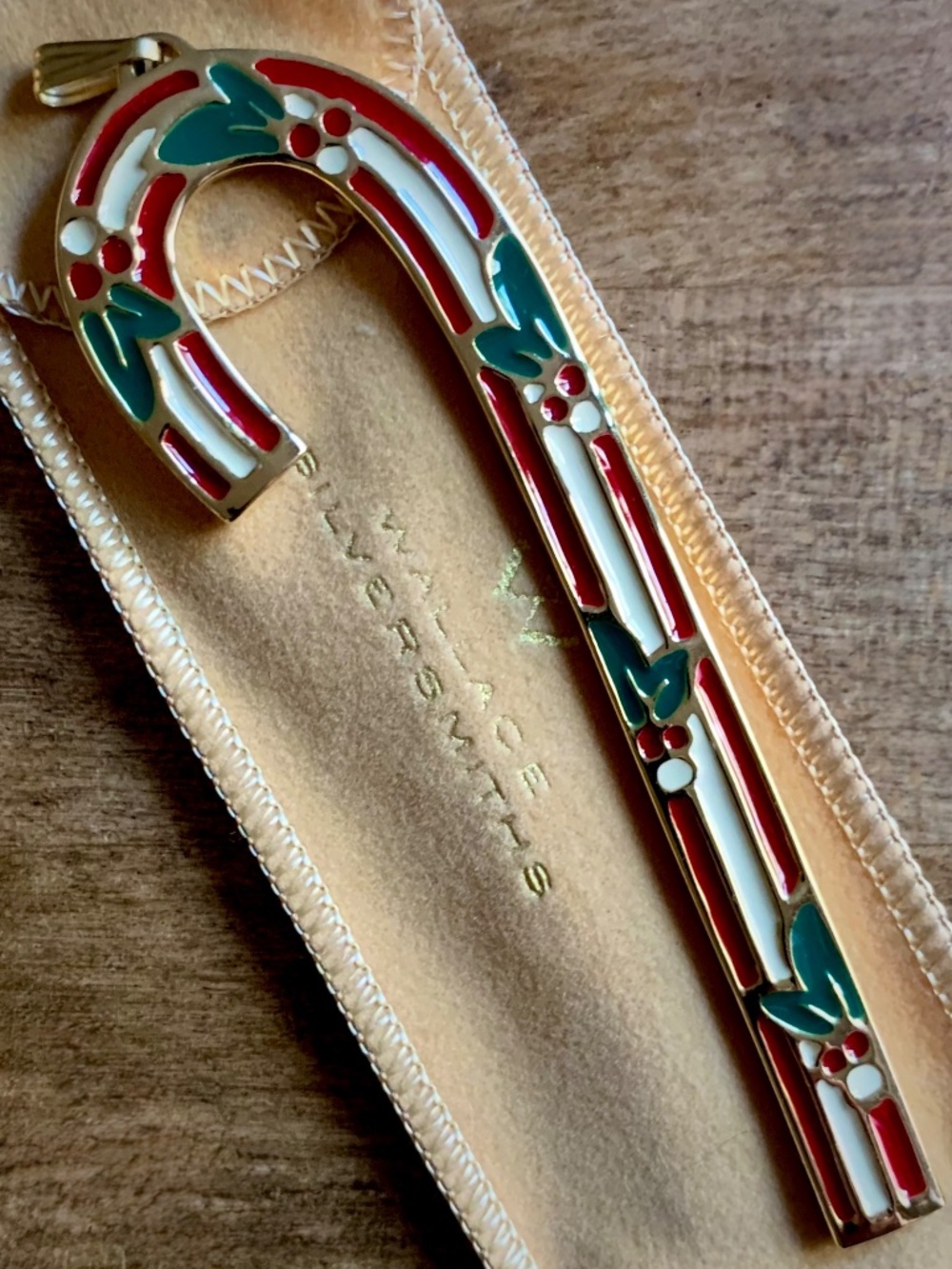 Wallace Silversmiths 1983 Cinnamon Cane Gold-Plated Enamel Ornament Pendant